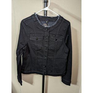 Jen7 by 7 for All Mankind NEW Collarless Denim Jean Jacket Black Size Med
